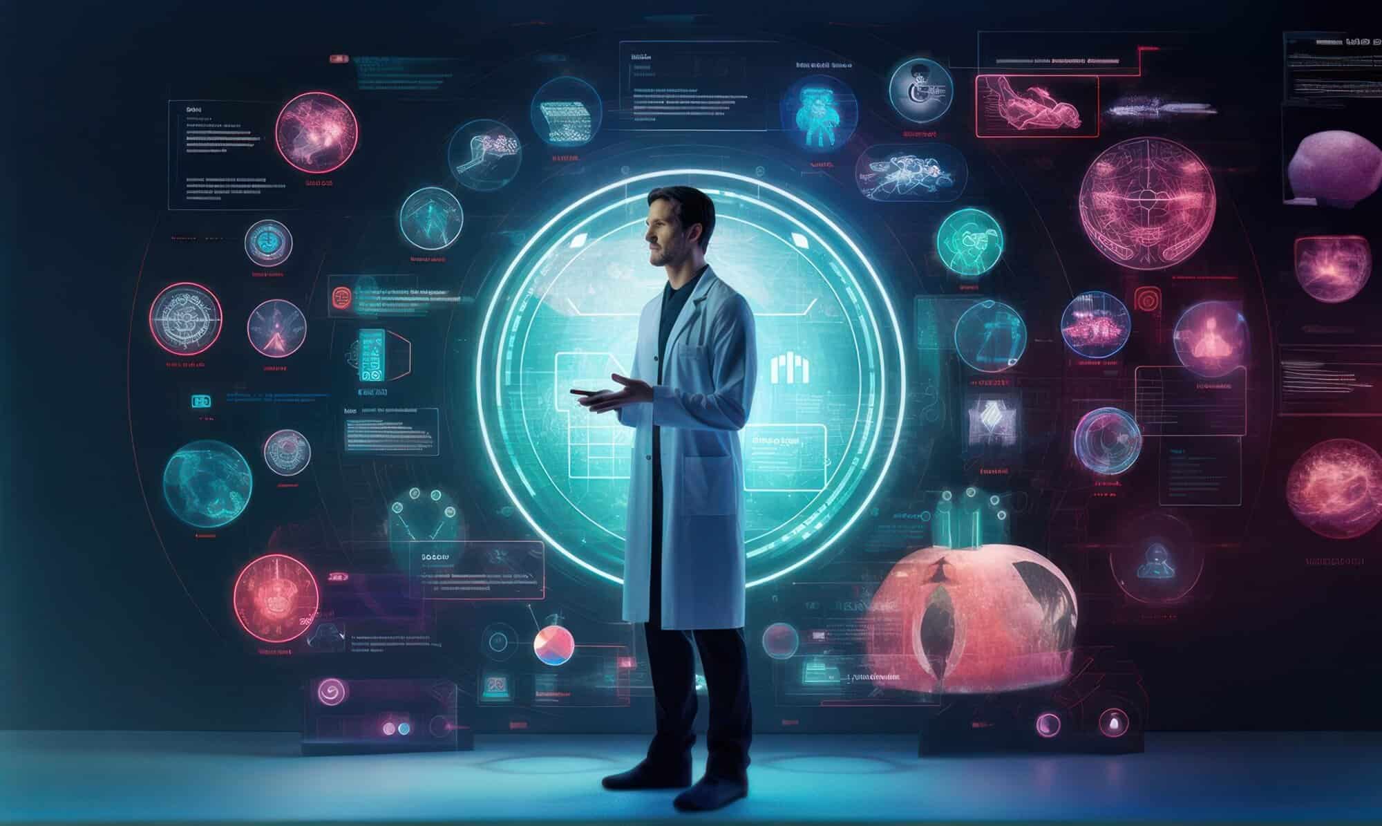 concept of ai enabled personalized medicine, showcasing the use of patient data, genetic information, and ai algorithms