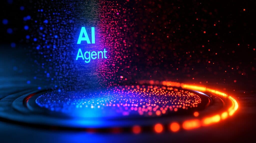 an ai agent hologram symbolizing agentic autonomy for collaboration with the human workforce using autonomous agents to work in business partnership using teamwork